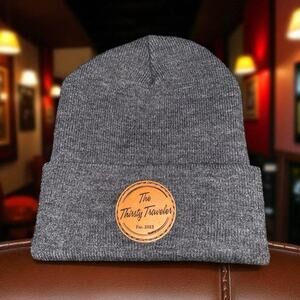 The Thirsty Traveler Beanie Hat Mens Gray YP Classics Cuffed Skull Cap Skully OS